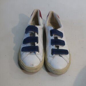 Womens Veja Recife Vintage White Blue Leather Hook and Loop Sneakers 7